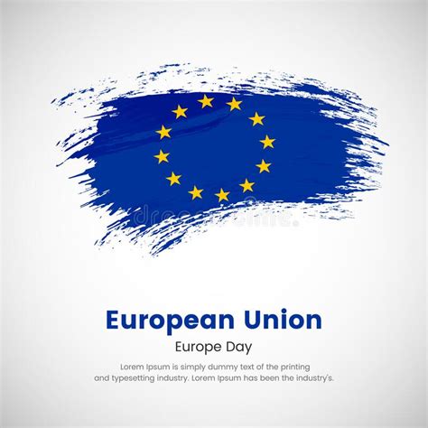 Brush Painted Grunge Flag Of European Union Country Europe Day Of