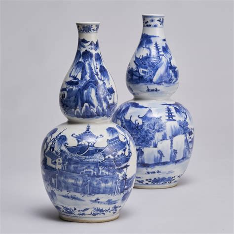 An Attractive Pair Of 19th Century Chinese Blue And White Double Gourd