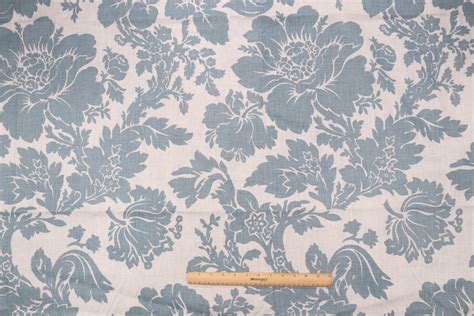 125 Yards Grey Watkins Uppack Flower Printed Linen Drapery Fabric In