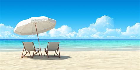 Beach Chair And Umbrella On Sand Beach Concept For Rest Relaxa