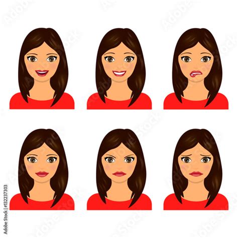 Young Women Faces Isolated On White Background Vector Illustration