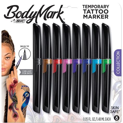 Bic Bodymark Temporary Tattoo Marker Assorted Colors 8 Count