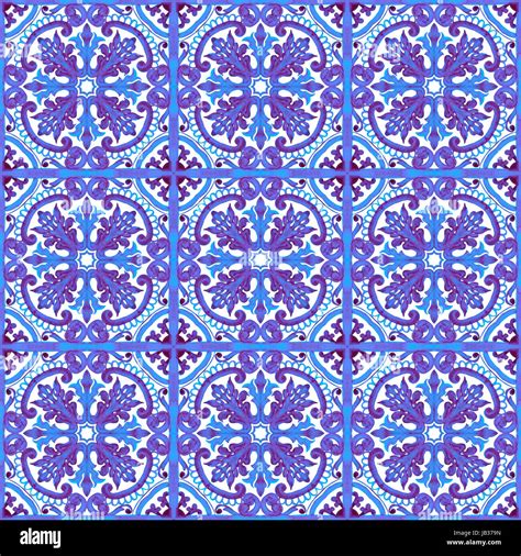 Portuguese Azulejo Tiles Watercolor Seamless Pattern Stock Photo Alamy