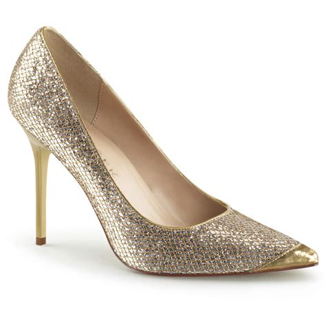 Gold Glitter Mesh Classic High Heel Pointed Toe Pump Classic Womens Shoe