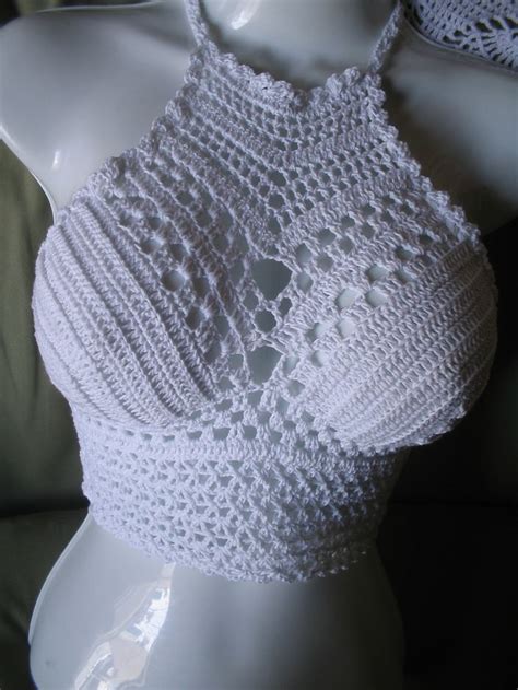 Crop Top A Crochet Blanco Crochê Biquini Roupas