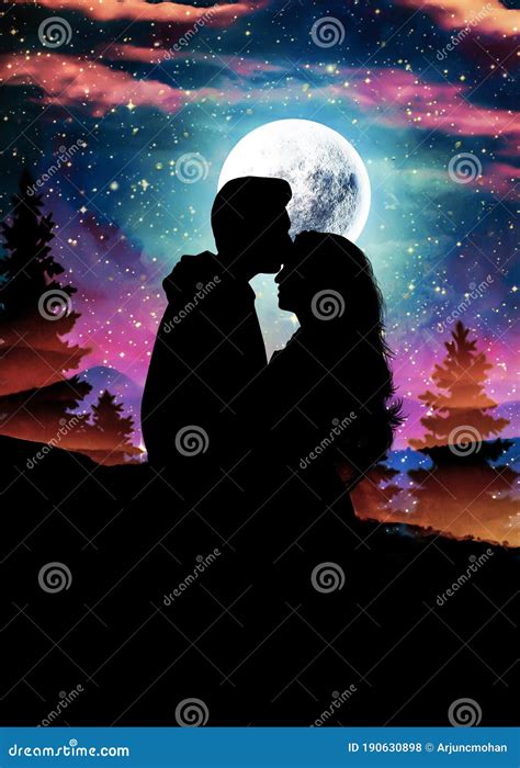 Wallpaper Couple Silhouettes Starry Sky Romance Night
