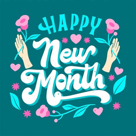 Free Vector Happy New Month Lettering With Hand Drawn Elements