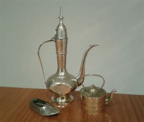 VINTAGE BRASS ISLAMIC Arabic Dallah Turkish Coffee Tea Pot And Shoe 27