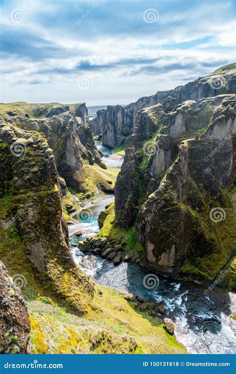 Beautiful Iceland Canyon With River Stock Photo Image Of Island Blue