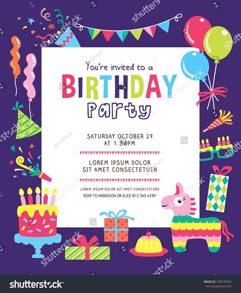 Kids Birthday Party Invitation Card เวกเตอร์สต็อก ปลอดค่าลิขสิทธิ์