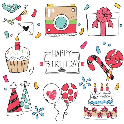 Premium Vector Hand Drawn Party Doodle Happy Birthday Ornaments Pattern Illustration