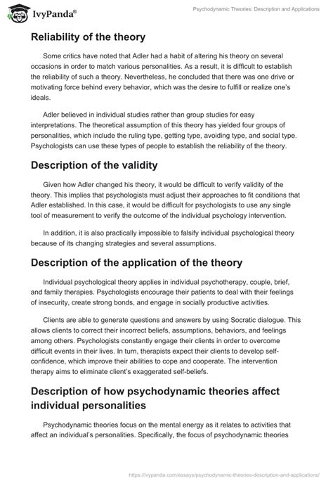 Psychodynamic Theories Description And Applications 1011 Words