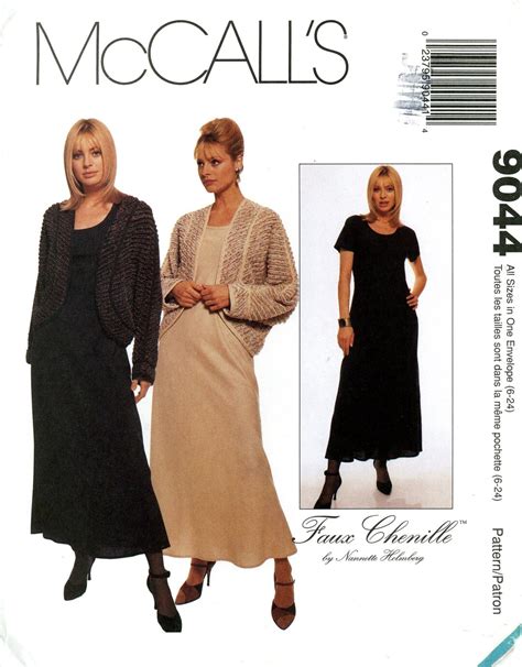 Mccalls 9044 Faux Chenille Jacket And Bias Dress By Nannette Holmberg Size 6 8 10 12 14 16 18