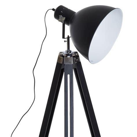 Tripod Floor Lamp Retro Studio Lampshade Reading Light Wooden Legs