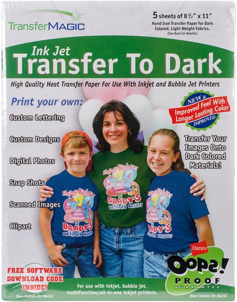 Transfer Magic Ink Jet Transfer Paper 85x11 5pkg For Dark Fabrics