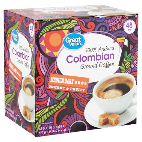 Great Value 100 Arabica Colombian Ground Coffee 159 Oz 48 Count