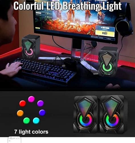 Njsj Pc Speakersmini Desktop Speaker For Pc With Colorful Led Light
