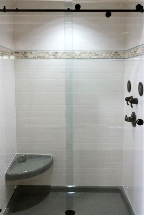 Traditional Subway Tile Shower Wall Panel Sytem Made Out Of Stone Solid