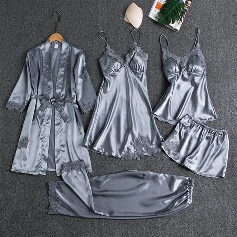 Jual Piyama Set Sexy Kimono 5 In 1 Baju Tidur Satin Wanita Baju