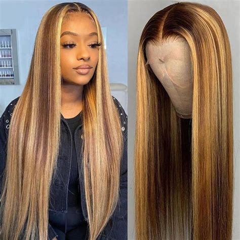megalook piano color wig highlight 13x4 lace front wig 180 density brazilian straight human wig