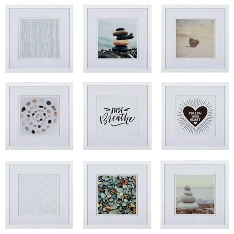 Gallery Perfect Set Of 9 Piece White Square Photo Frames With Double
