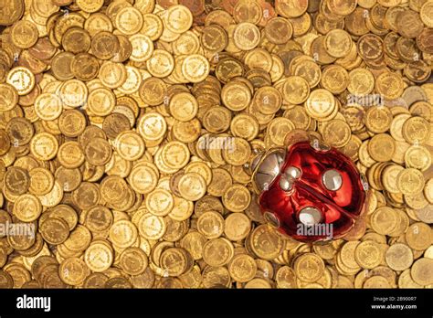 Bed Of Golden Coins With Lucky Ladybug On Top Stock Photo Alamy
