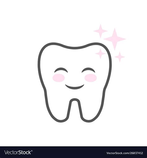 Cute Smiling Cartoon Character Tooth Clean Teeth Vector Image On