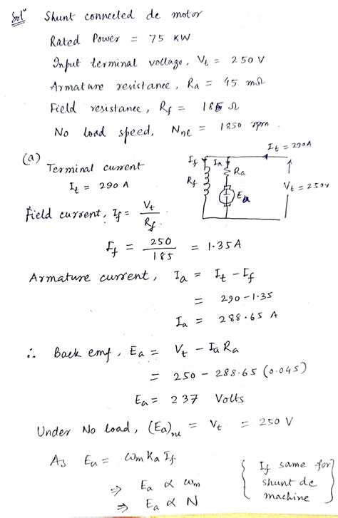 Solved A Shunt Connected 75m Kw 250m V Dc Motor Has An Armature