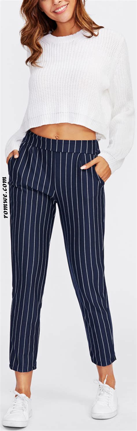 Pinstriped Capri Pants Trending Fashion Outfits Summer Work Outfits