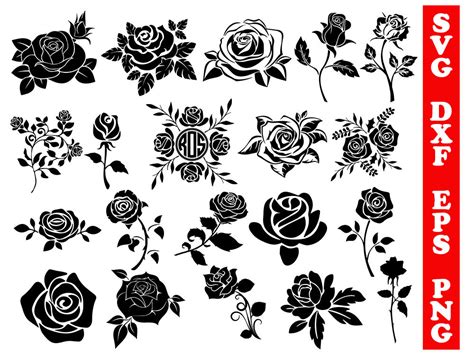 Roses Svg Roses Dxf Cricut Rose Rose Silhouette Roses Etsy