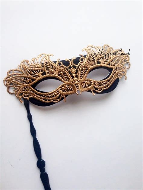 Gold Womens Handheld Masquerade Mask Mask On Stick Elegant Etsy
