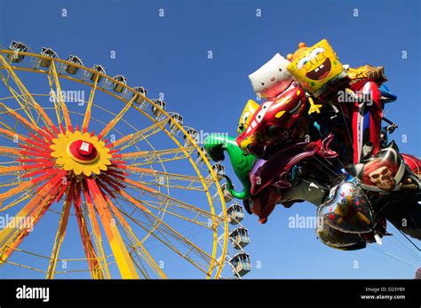 Hamburg Germany Ferris Wheel And Balloons On The Funfair Stock Photo