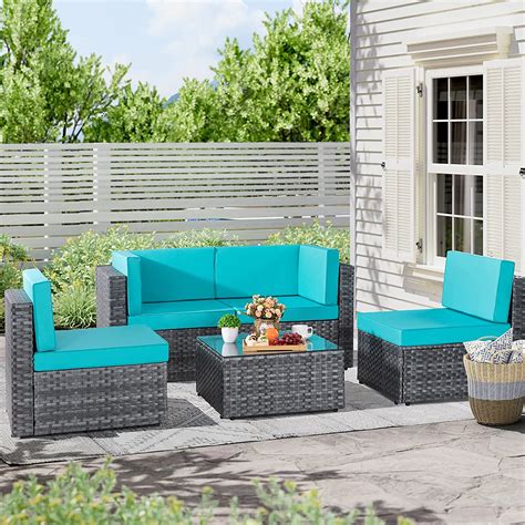 Jamfly 5 Pieces Outdoor Patio Sectional Sofa Couch Pe