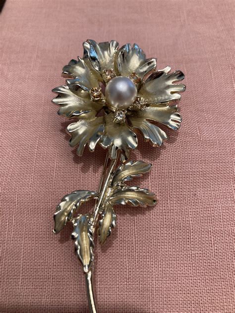 Vintage Coro Floral Brooch Gold Tone Faux Pearl And Etsy Brooch