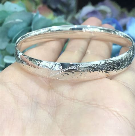 Solid Engraved Sterling Silver Bangle Warners Fine Jewellery