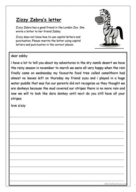 One of thousands of free reading and math worksheets. Punctuation and capital letter rewrite letter - English ...