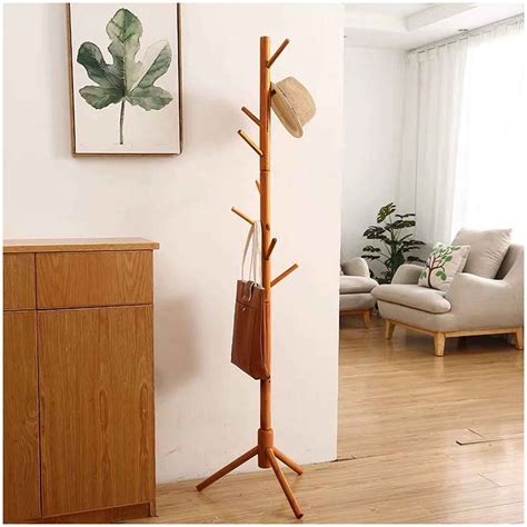 Space Saving Standing Coat Rack With 8 Staggered Hooks Allows Various