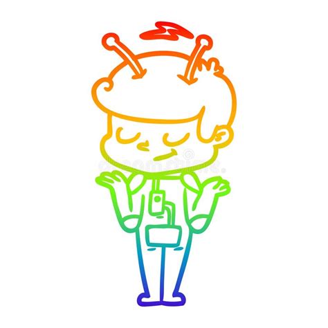 A Creative Rainbow Gradient Line Drawing Friendly Cartoon Spaceman