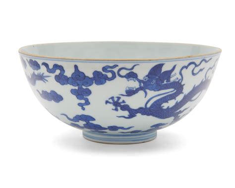 Lot Fine Chinese Blue And White Dragon Bowl