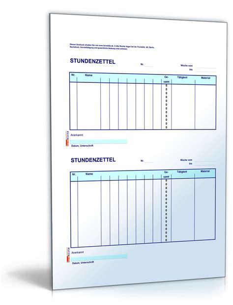 Stundenzettel vorlagen fr excel, word, pdf. Stundenzettel Kolonne (2x12) | Muster zum Download