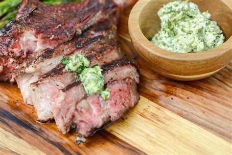 Chili Rubbed Smoked And Grilled Ribeye Steak With Cilantro Lime Butter