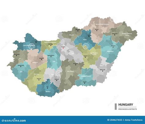 Hungary Higt Detailed Map With Subdivisions Administrative Map Of