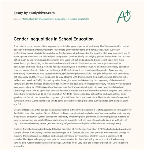 Gender Inequalities In School Education Free Essay Example