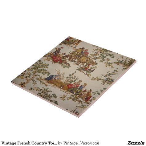 Vintage French Country Toile Print Tile