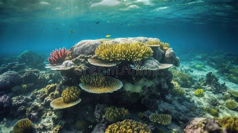 An Underwater View Of A Coral Reef With Corals And Other Corals Stock