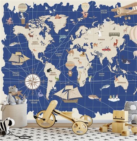 Kids World Map Wall Mural Peel And Stick Boys Room Etsy Kids World