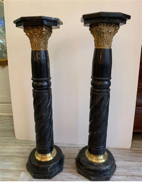Pair Of French Marble Pedestals Circa 1860 With Bronze Mounts For Sale