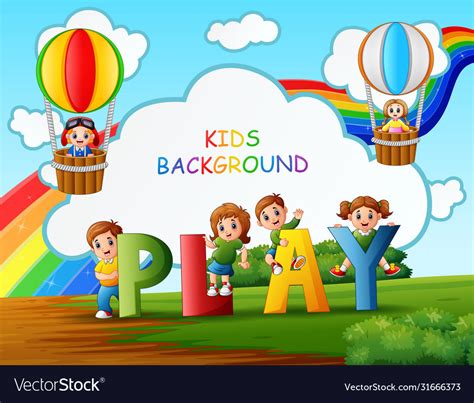 Happy Kids Playing In Park Background Royalty Free Vector