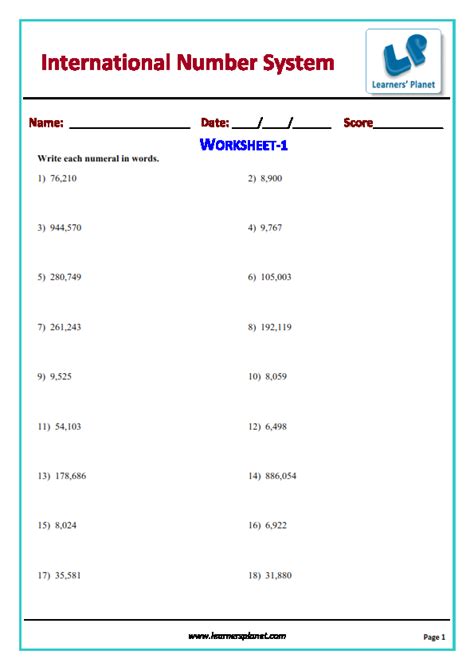 Worksheet On International Numbering System 5th Class Grade 5 Maths Hot Sex Picture