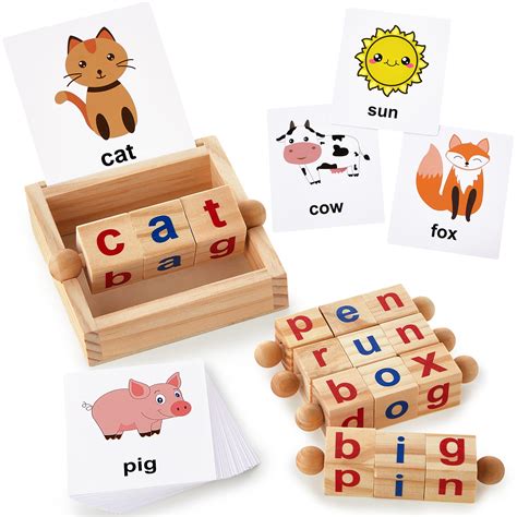 Buy Wooden Reading Blocks Montessori Phonetic Flash Cards Short Vowel